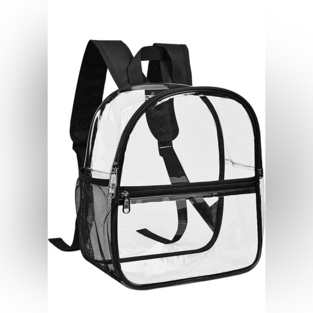 Clear Backpack Flexible PVC Multiple Pockets Reinforced Strap See-Through